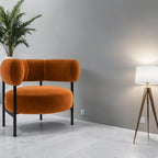 Romy Velvet Curved Armchair with Metal Legs – Recycled Velvet Lounge Accent Chair – Modern Upholstered Tub Chair – Living Room Seating