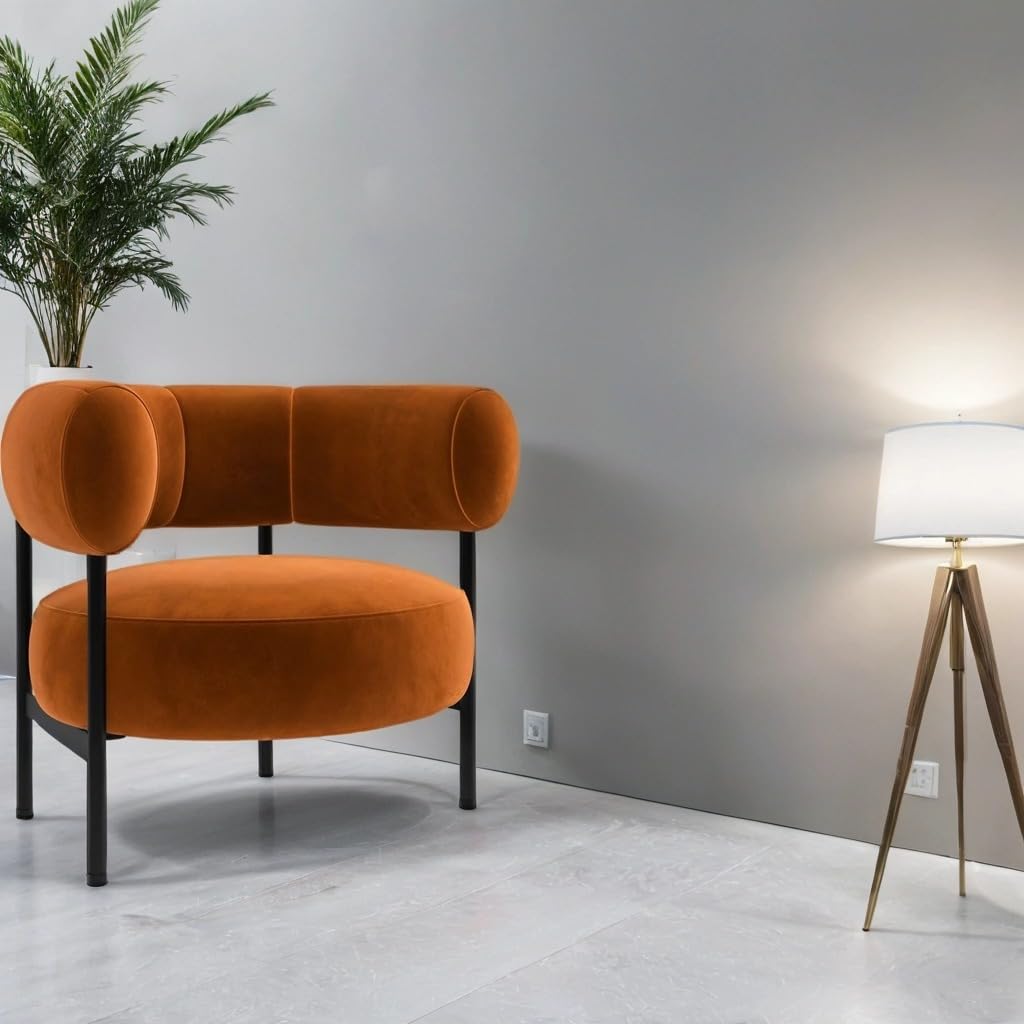 Romy Velvet Curved Armchair with Metal Legs – Recycled Velvet Lounge Accent Chair – Modern Upholstered Tub Chair – Living Room Seating
