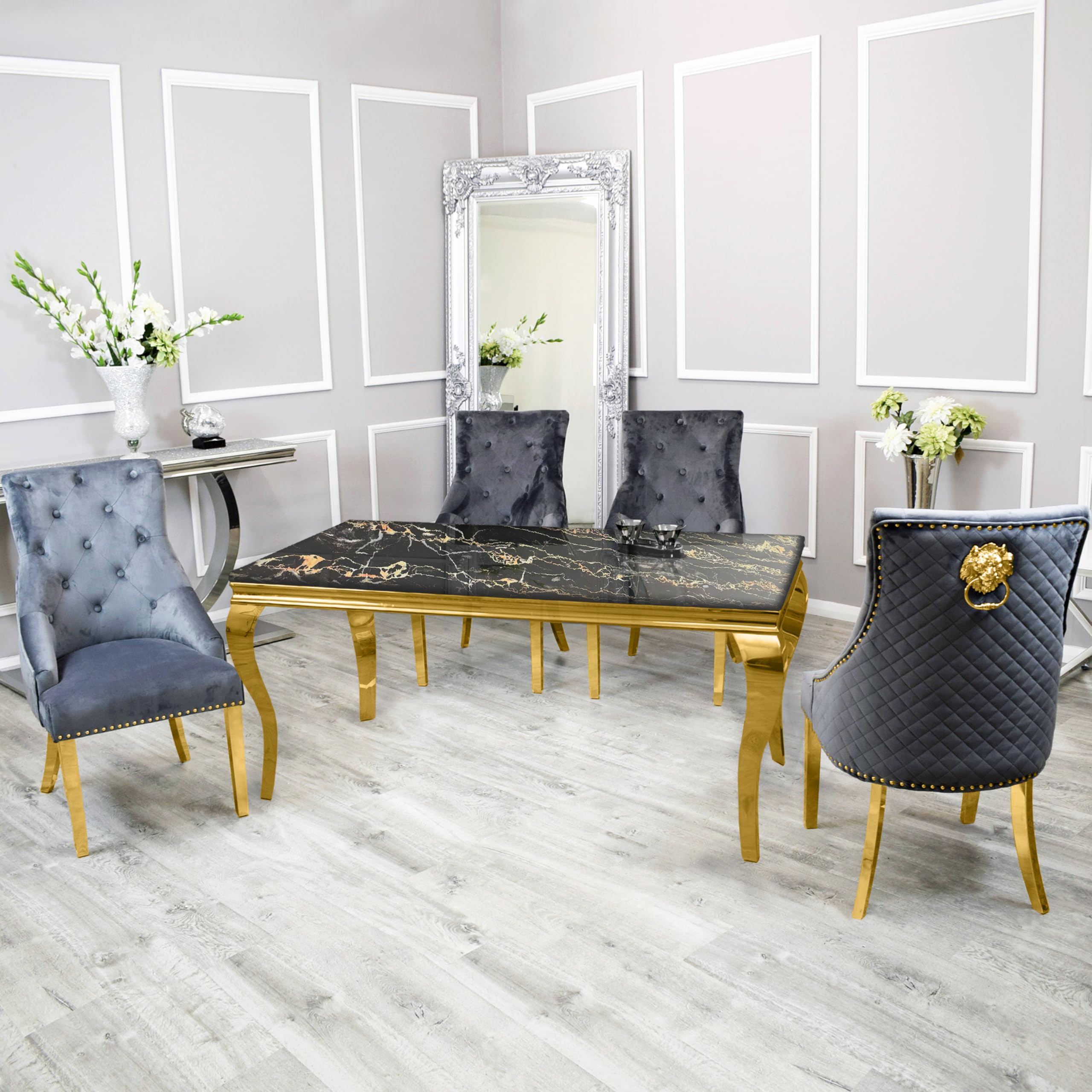 Marble Dining Table with Gold Frame – Modern Marble Top Dining Room Table for 4 or 6 Chairs (Table Only, Chairs Sold Separately)