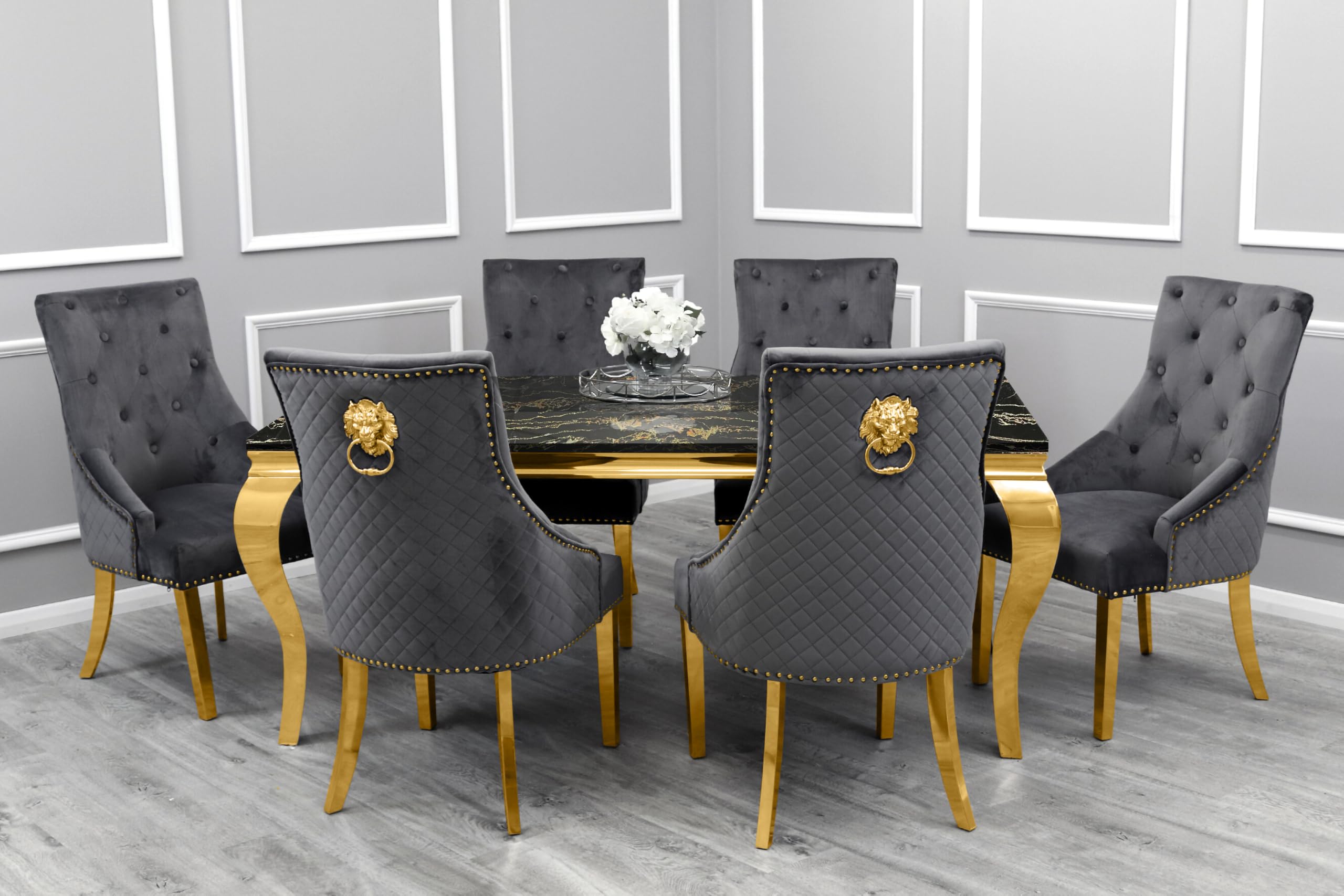 Marble Dining Table with Gold Frame – Modern Marble Top Dining Room Table for 4 or 6 Chairs (Table Only, Chairs Sold Separately)