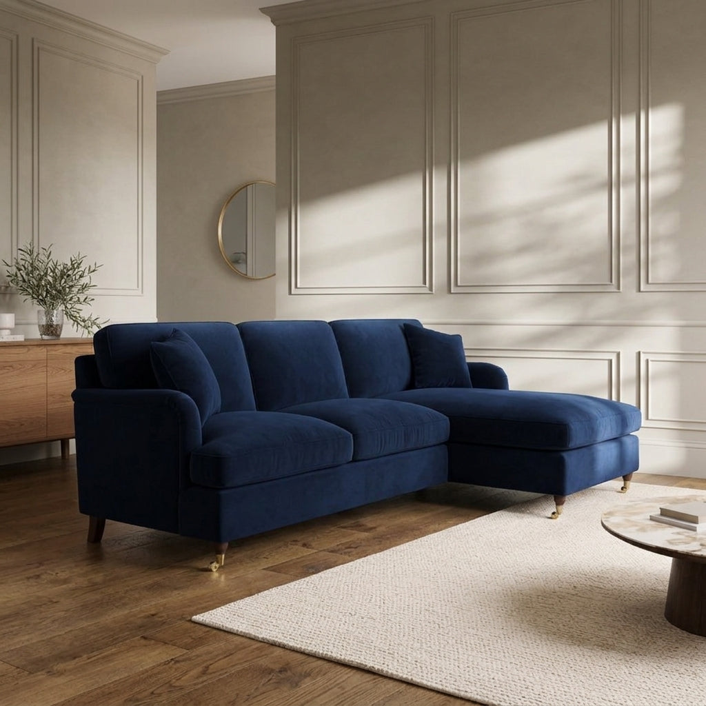 4 Seater Navy Blue Velvet Corner Sofa Bed