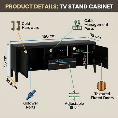 Raven TV Stand with Storage – Wooden TV Unit for TVs Up to 65"