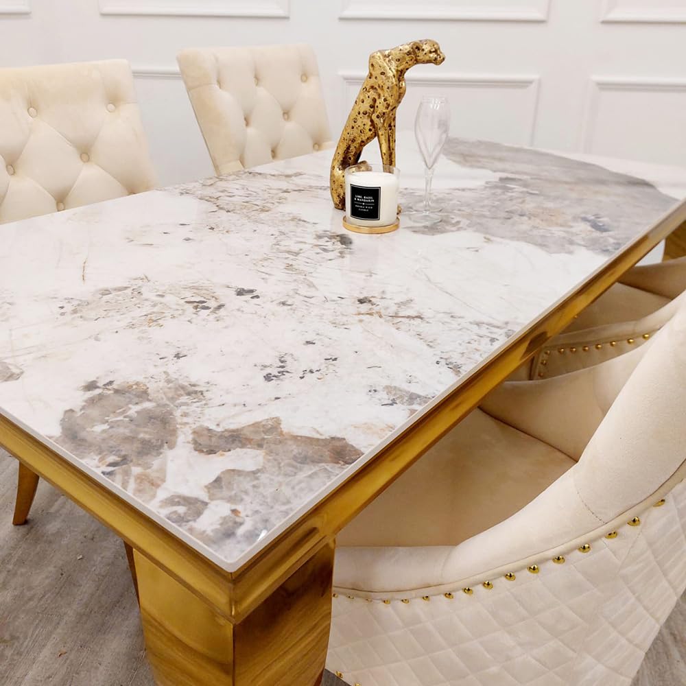 Marble Dining Table with Gold Frame – Modern Marble Top Dining Room Table for 4 or 6 Chairs (Table Only, Chairs Sold Separately)