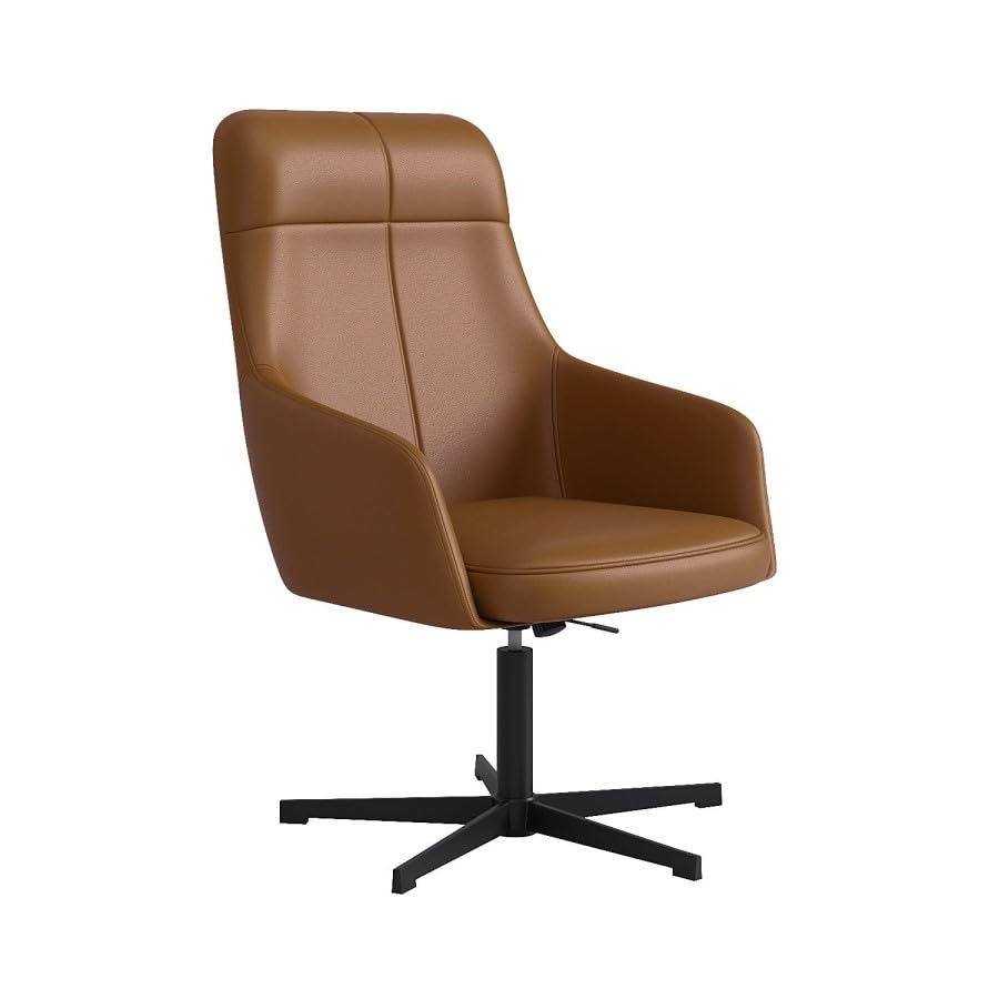 Luvon Mila Executive Swivel Reclining Office Chair – Faux Leather Accent Chair with Footstool – Tilt & 360° Rotation – Tan with Metal Base