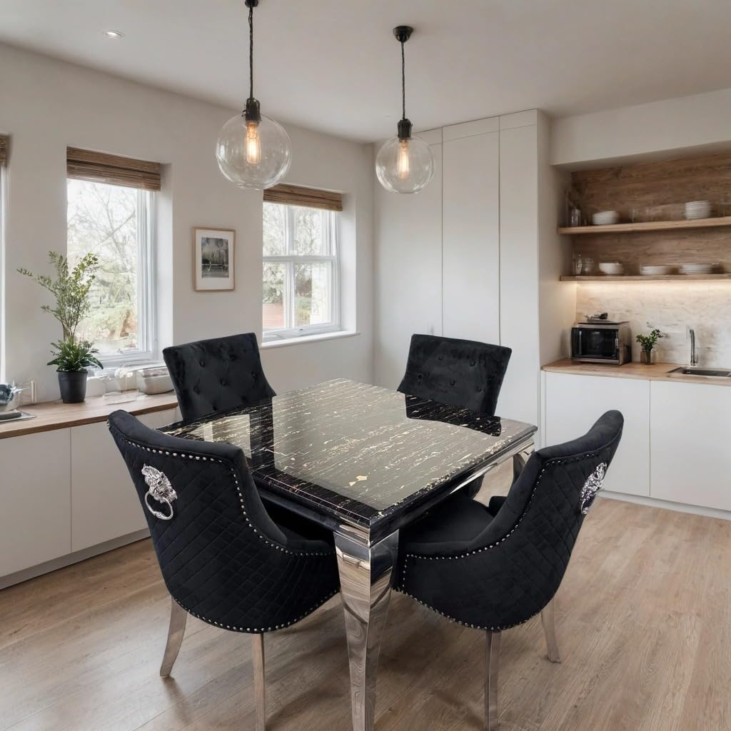 Louis Marble Dining Table – Modern Rectangular & Round Dining Room Table with Stainless Steel Base – Luxury Marble Top Dining Table for 4–6 People