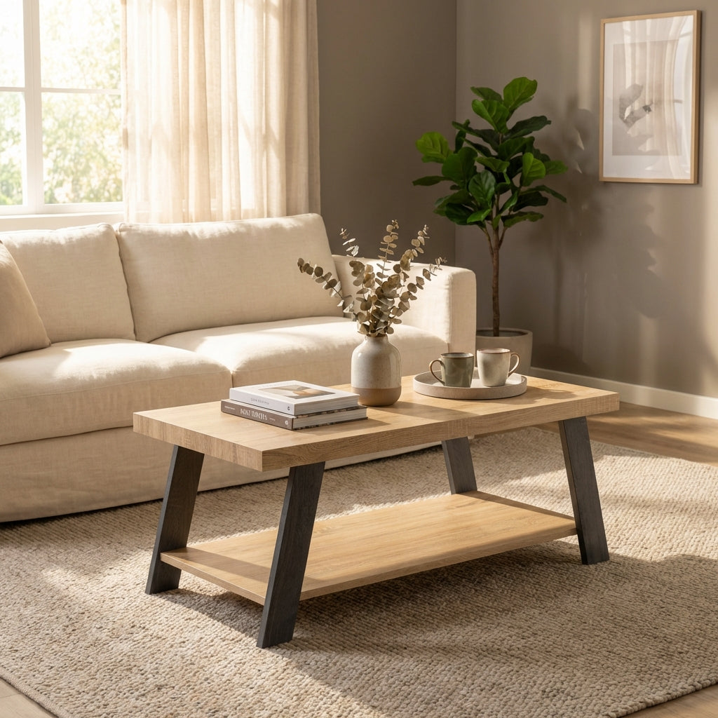 Eddie Coffee Table with Shelf – Grey Oak Effect