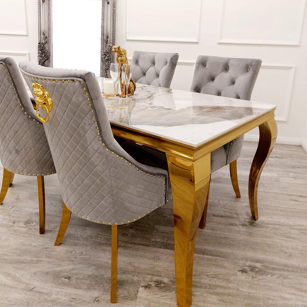 Marble Dining Table with Gold Frame – Modern Marble Top Dining Room Table for 4 or 6 Chairs (Table Only, Chairs Sold Separately)