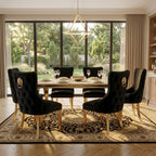 Luvon Milan Cream Marble Dining Table with Gold Frame & Lion Knocker Velvet Chairs