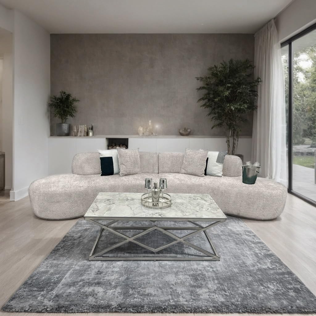 Miami Curved Boucle Sofa 3 Seater Modern Sculptural with Deep Seat Mid Century Style Curved Sofa for Living Room