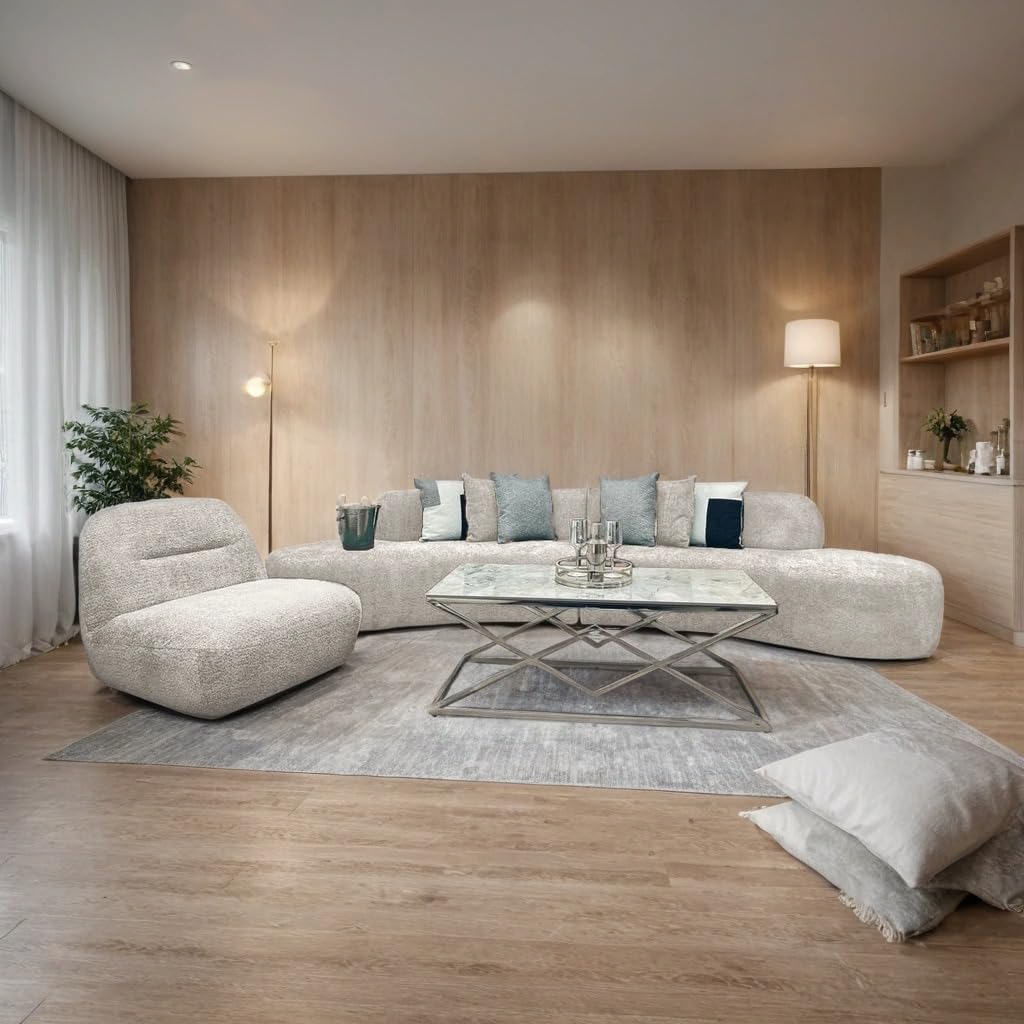 Miami Curved Boucle Sofa 3 Seater Modern Sculptural with Deep Seat Mid Century Style Curved Sofa for Living Room