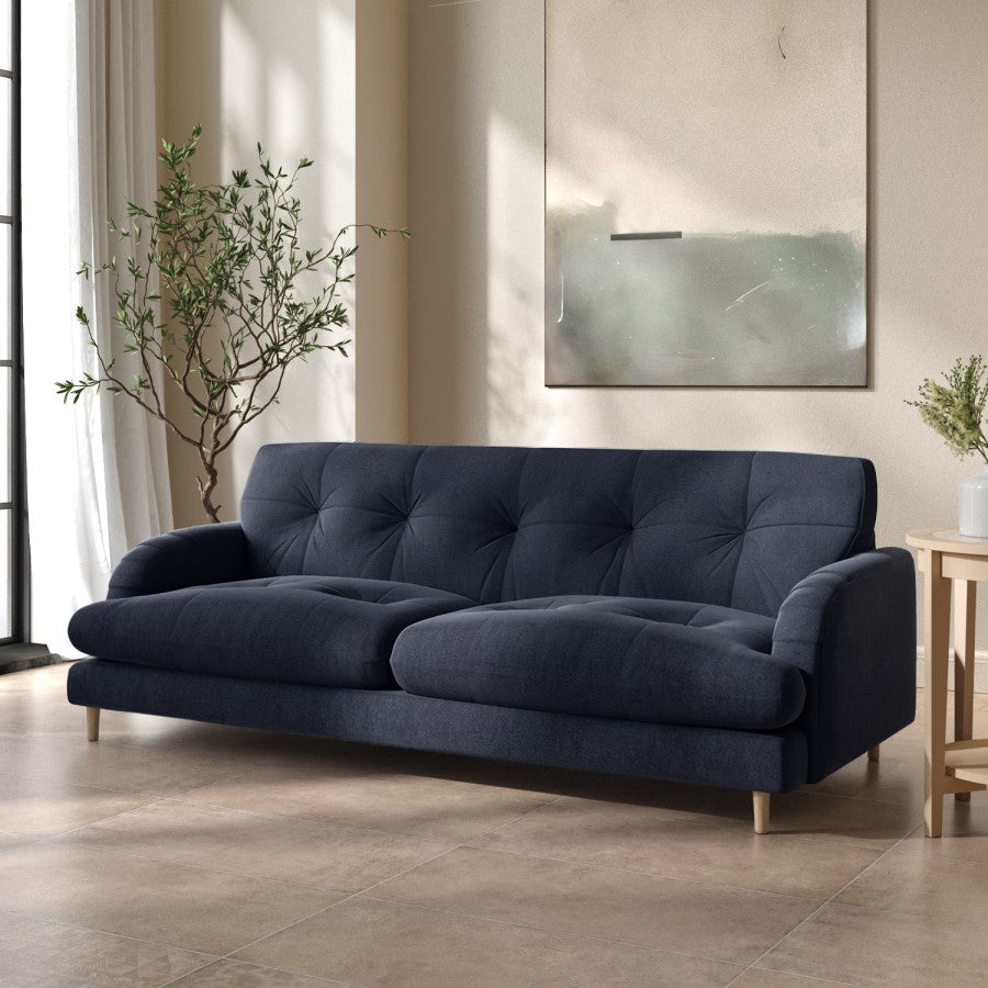 Dark Blue Velvet 3 Seater Sofa Mid Century Modern Design, Comfortable & Elegant Seating for UK Homes