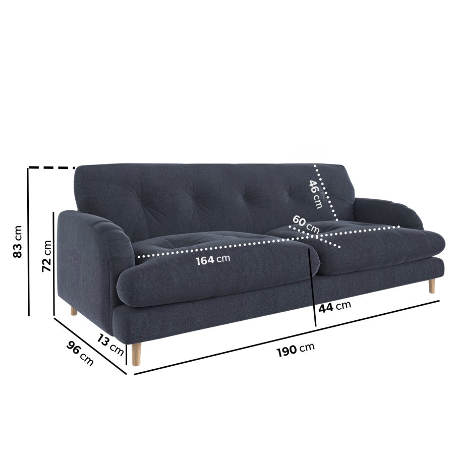 Dark Blue Velvet 3 Seater Sofa Mid Century Modern Design, Comfortable & Elegant Seating for UK Homes