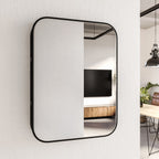 Lyra Rectangular Black Wall Mirror with Open Shelving – 60 x 80cm Modern Storage Mirror for Bathroom & Hallway