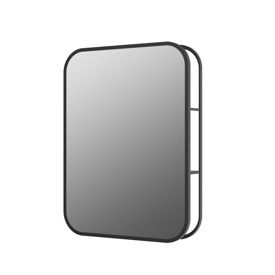 Lyra Rectangular Black Wall Mirror with Open Shelving – 60 x 80cm Modern Storage Mirror for Bathroom & Hallway