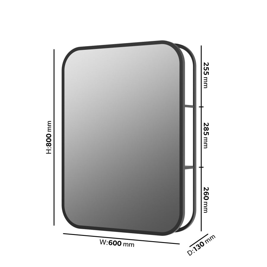 Lyra Rectangular Black Wall Mirror with Open Shelving – 60 x 80cm Modern Storage Mirror for Bathroom & Hallway