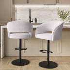 Curved Boucle Bar Stool in Beige – Runa Adjustable Swivel Breakfast Stool for Kitchen Islands