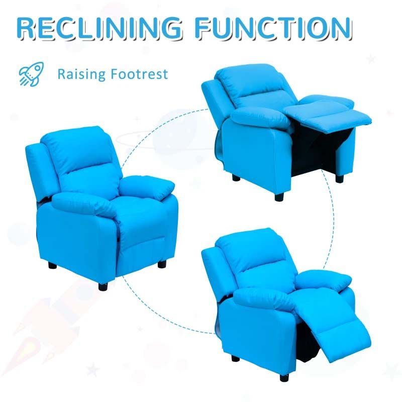 Blue racliner arm chair detail function