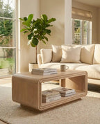 Carved Mango Wood Coffee Table – Natural Finish