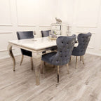 Louis Marble Dining Table – Modern Rectangular & Round Dining Room Table with Stainless Steel Base – Luxury Marble Top Dining Table for 4–6 People