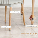 Chair with beech wood legs and adjustable foot pads on a light wooden floor.