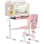 Children's desk and chair set with books and toys on a white background