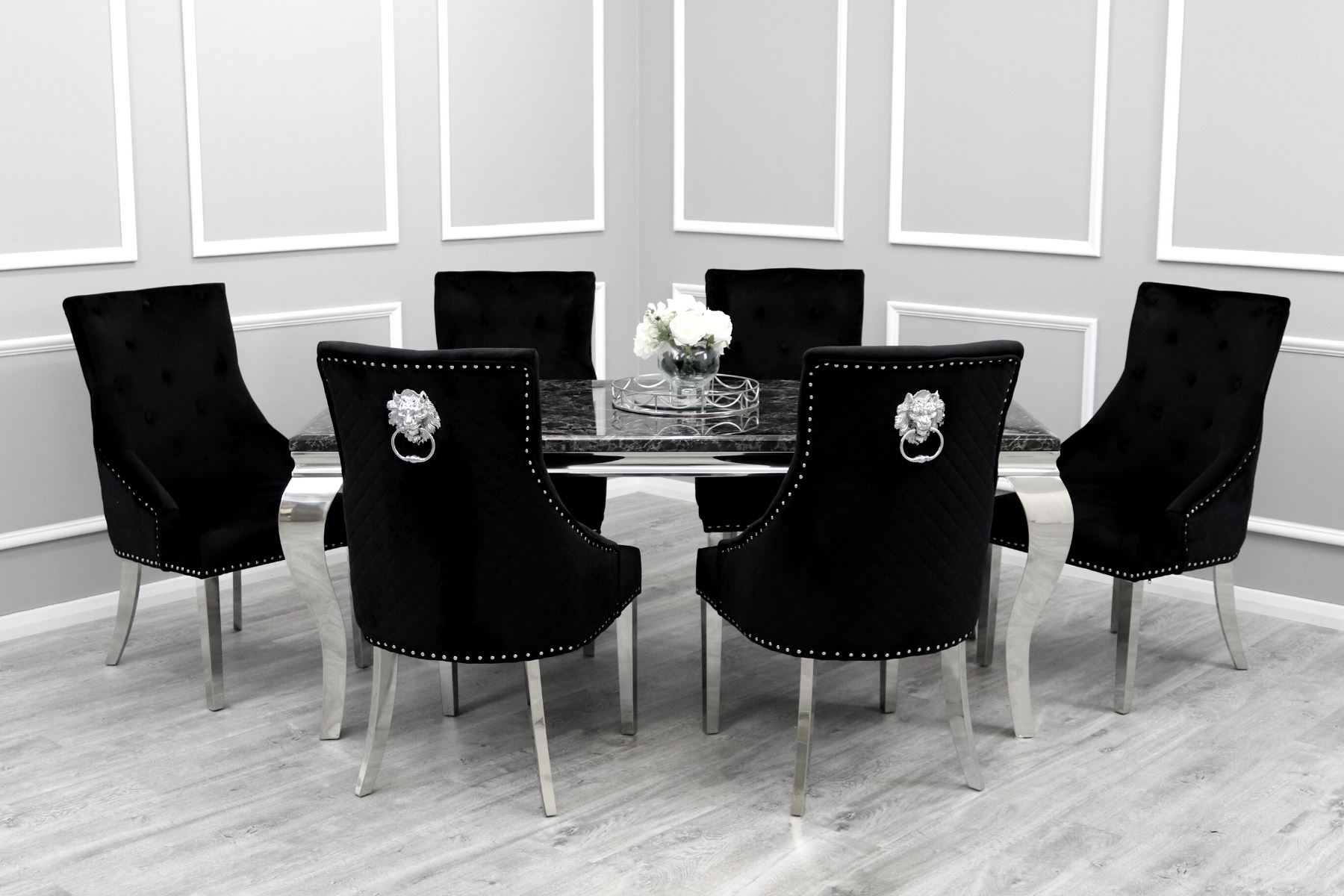 Louis Marble Dining Table – Modern Rectangular & Round Dining Room Table with Stainless Steel Base – Luxury Marble Top Dining Table for 4–6 People