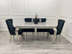 Louis Marble Dining Table – Modern Rectangular & Round Dining Room Table with Stainless Steel Base – Luxury Marble Top Dining Table for 4–6 People