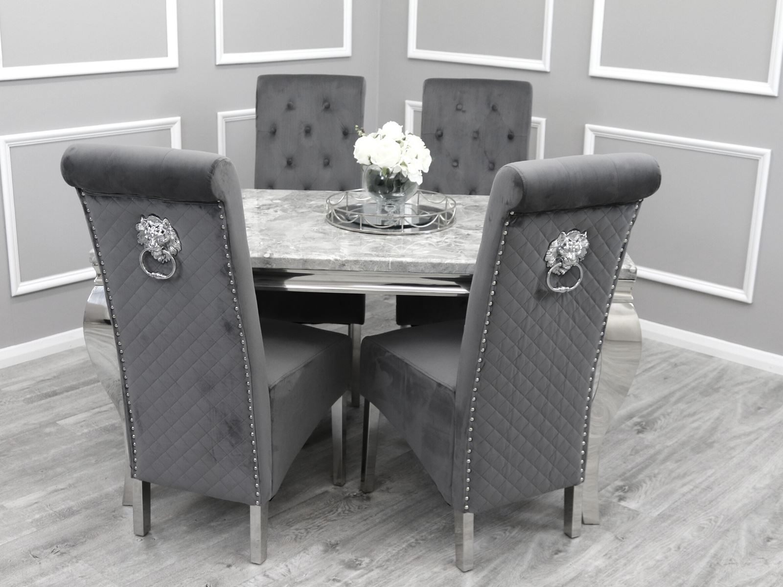 Louis Marble Dining Table – Modern Rectangular & Round Dining Room Table with Stainless Steel Base – Luxury Marble Top Dining Table for 4–6 People