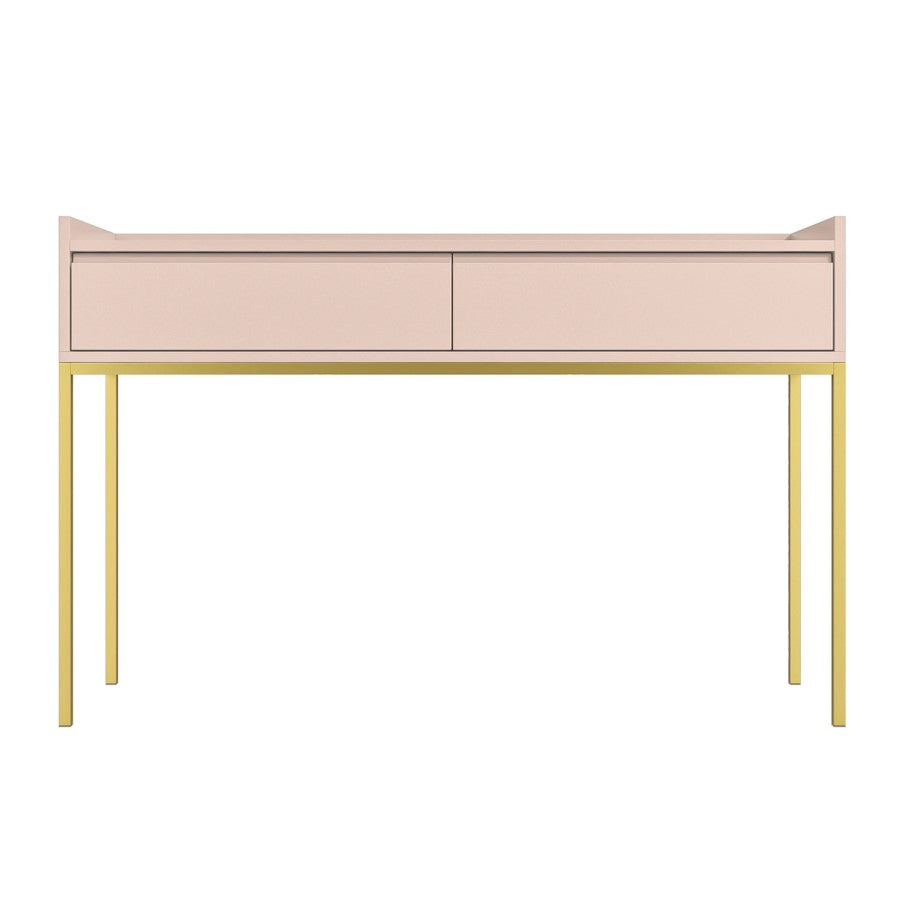 Desk with pink top and gold legs on a white background
