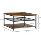 Dimensions of a wooden coffee table with metal mesh shelf