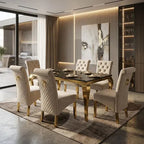 Dining Table black and gold set with 5 matching dining chairs