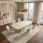 Luvon Sydney 160cm Ceramic Pedestal Dining Table | Marble-Effect Sintered Stone Rectangular 6-Seater