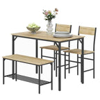 Dining set with table, chairs, and bench on a white background