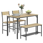 Dining set with table, two chairs, and a bench on a white background