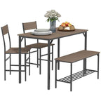 Dining set with table, two chairs, and a bench on a white background