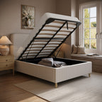 Cream Chenille Ottoman Bed with 500L Storage