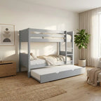 Navy Wooden Bunk Bed with Trundle & Grey Panels – Luca (Detachable Design)