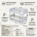 Navy Wooden Bunk Bed with Trundle & Grey Panels – Luca (Detachable Design)