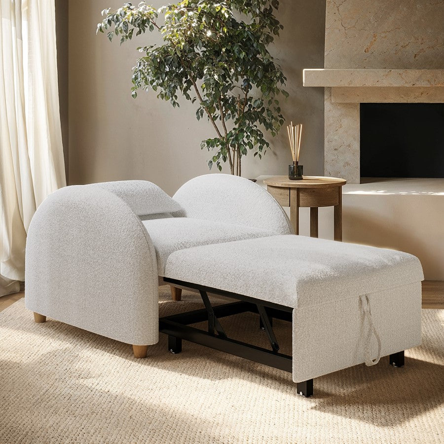 Beige Bouclé Chair Bed Compact Fold Out Guest Bed in Modern Gene Design UK Furniture