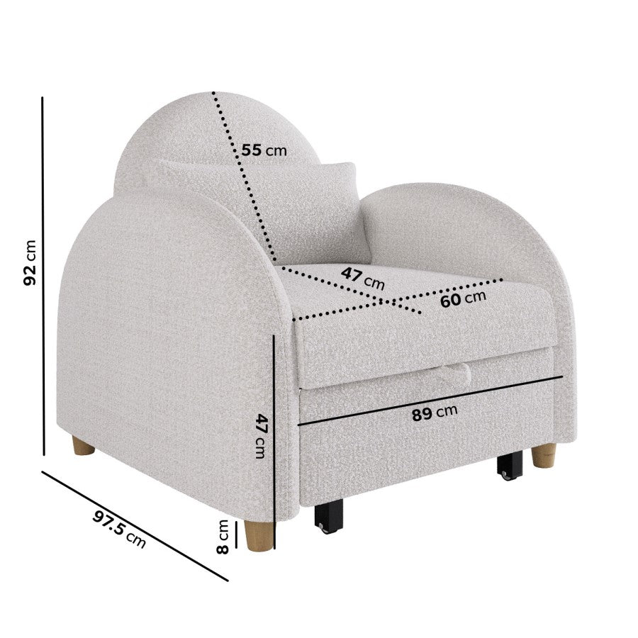 Beige Bouclé Chair Bed Compact Fold Out Guest Bed in Modern Gene Design UK Furniture