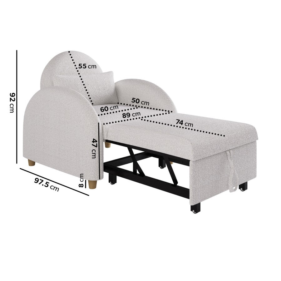 Beige Bouclé Chair Bed Compact Fold Out Guest Bed in Modern Gene Design UK Furniture