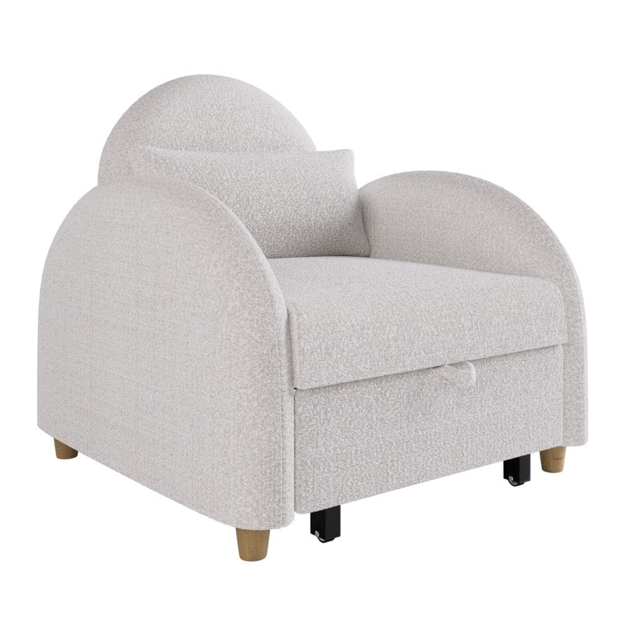 Beige Bouclé Chair Bed Compact Fold Out Guest Bed in Modern Gene Design UK Furniture