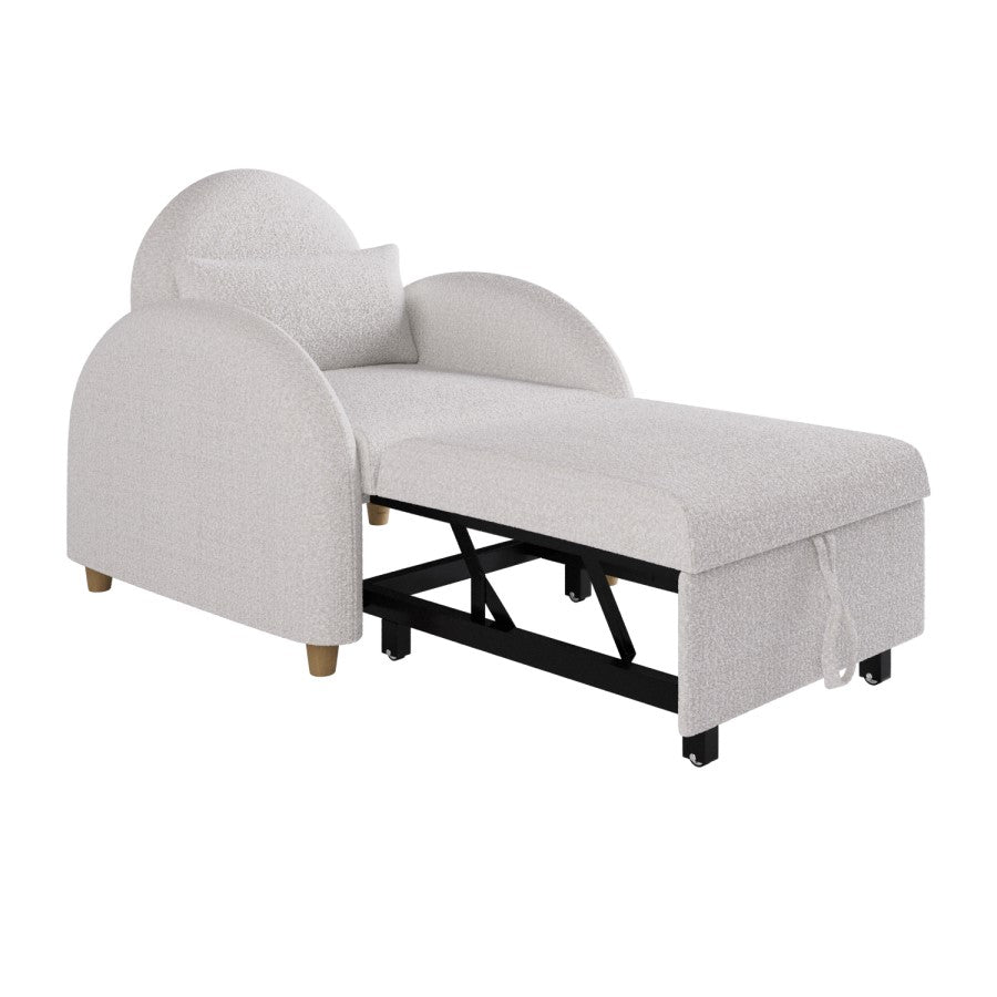 Beige Bouclé Chair Bed Compact Fold Out Guest Bed in Modern Gene Design UK Furniture