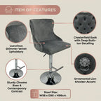 Gray bar stool with features highlighted on a beige background