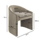 Gray chair with dimensions marked on a white background