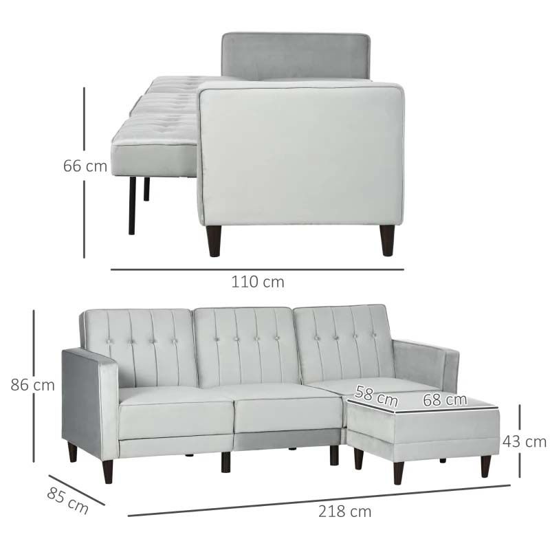 Gray sectional sofa with dimensions 