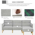 Gray sectional sofa with features highlighted on a white background