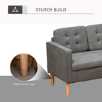 Gray sofa with rubberwood legs on a gray background, highlighting sturdy build feature.