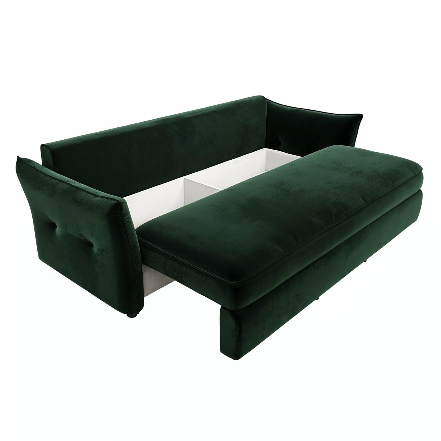 Green velvet sofabed on a white background