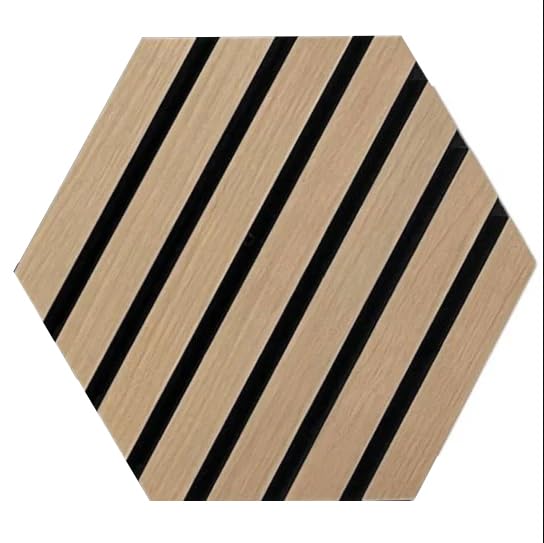 Hexagonal tile with black and beige striped pattern on a white background